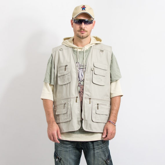 Fishing Utility Vest Vintage 90s Cargo Hunting Jacket Men Size XL