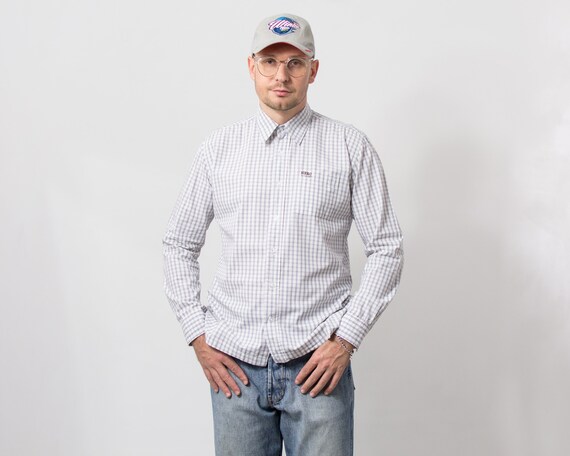 Chemise Homme WRANGLER M Bleu à Carreaux 100% Coton Manches Longues | Occasion Bon état | Style Classique Américain