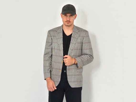 Vintage Evening Cocktail Men Blazer Checkered Formal Party Wedding Jacket XS S