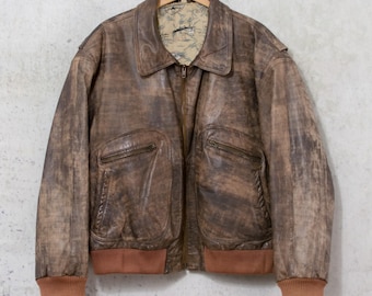 Blouson aviateur en cuir vintage Manteau aviateur Homme XL