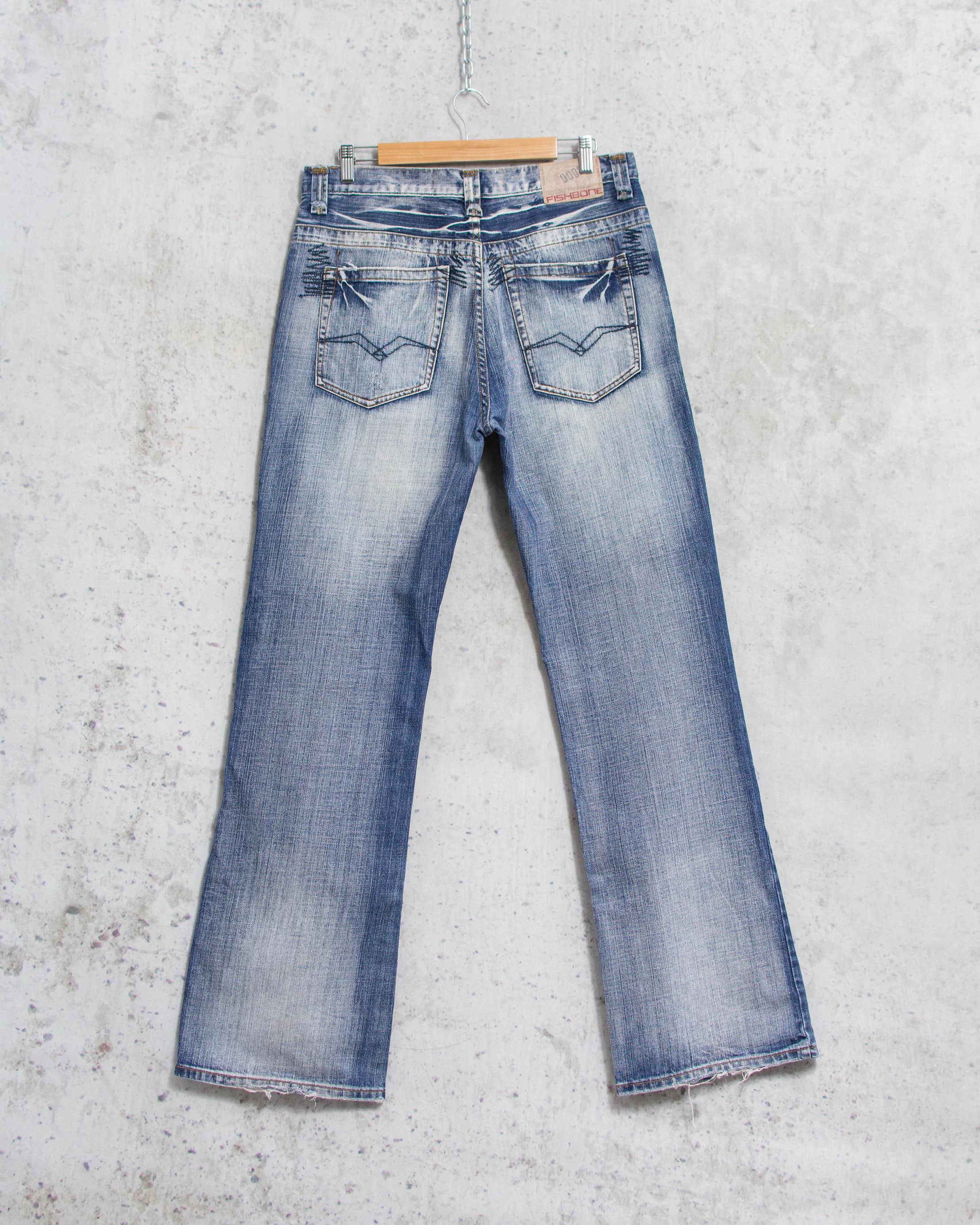 Vintage Y2K Fishbone Bootcut Jeans | Distressed Faded Denim 