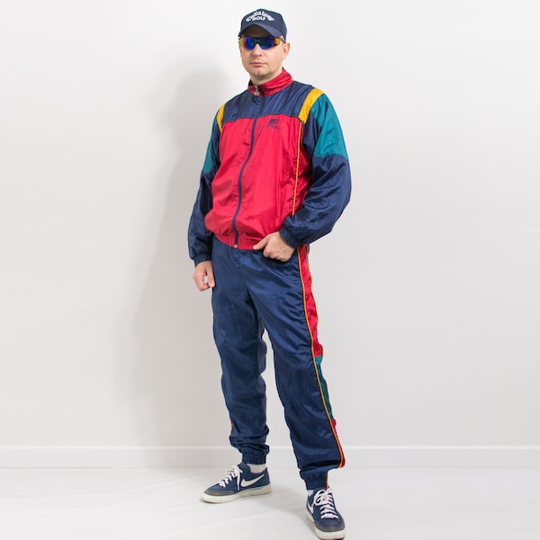 Vintage 90's colorblock tracksuit Frank Shorter athletic two piece set men size L