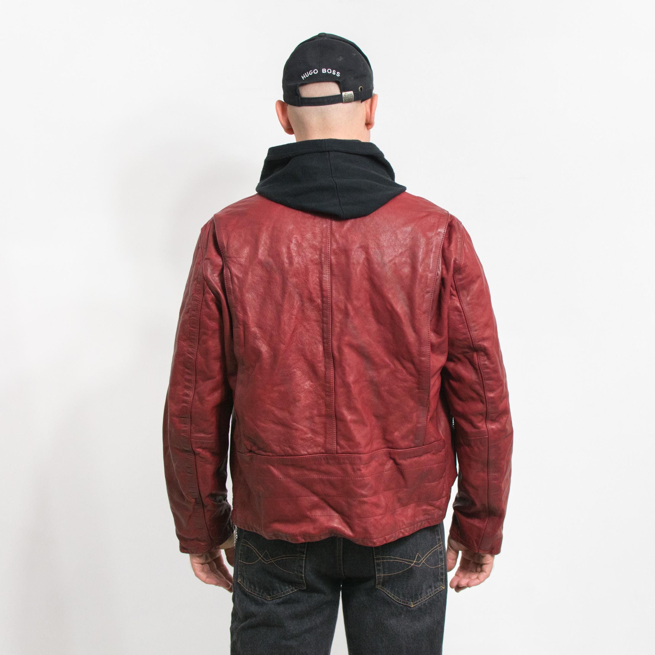GAP Red Leather Racing Jacket Vintage Y2K Distressed Biker GAP Red Leather Racing Jacket Vintage Y2K Distressed Biker