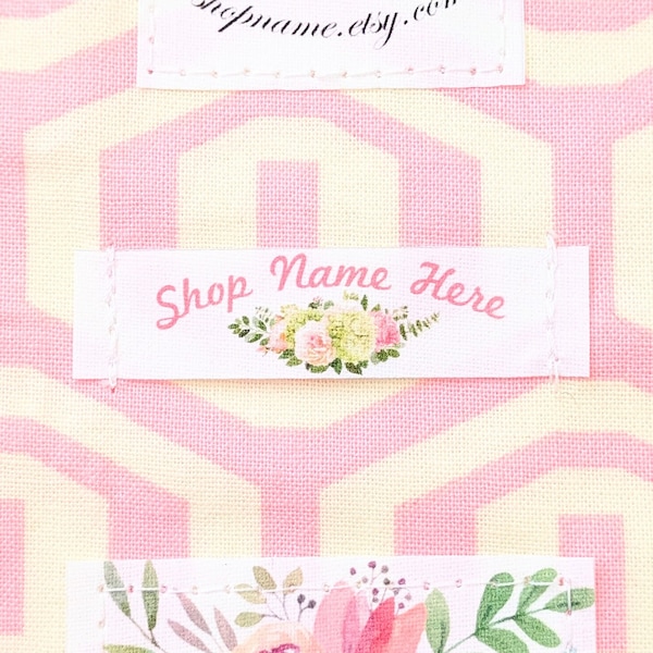 Tiny fabric labels for handmade items, sew on label, custom labels, cotton label, personalized label, quilt labels- Watercolor Flowers