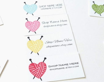 Knitting Hearts printed sew on fabric labels, custom labels, product labels, sewing labels, quilt labels, sewing gift, sewing notion