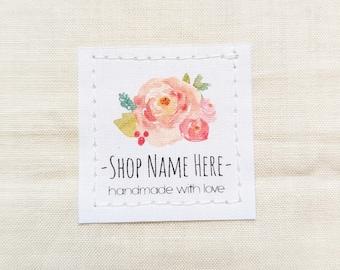 Watercolor Flowers printed sew on square fabric labels, custom labels, product label, sewing labels, quilt label, sewing gift, sewing notion