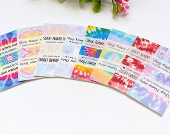 Tie Dye printed sew on FOLD OVER fabric labels, custom labels, product labels, sewing labels, quilt labels, sewing gift, personalized label