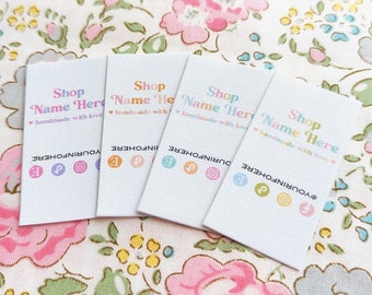 Rainbow letters printed sew on fabric labels, custom labels, product labels, sewing labels, quilt labels, sewing notion, personalized, icons