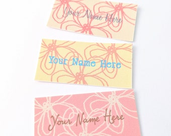 Funky Flowers impreso coser en etiquetas de tela, etiquetas personalizadas, etiquetas de productos, etiquetas de costura, etiquetas de colchas, regalo de costura, noción de costura