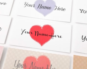 Scalloped Hearts printed sew on fabric labels, custom labels, product labels, sewing labels, quilt labels, sewing gift, sewing notion