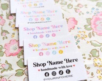 Rainbow Letter Fabric Labels Custom Sew-On Tags | Personalized Cotton Product Labels | Social Media Icons