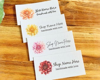 Custom Dahlias Fabric Labels: Sew-On Cotton Quilt Labels
