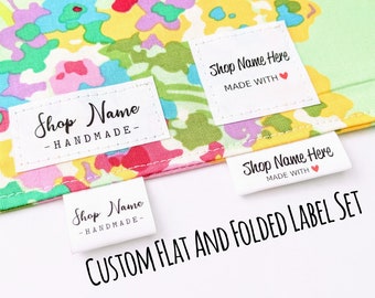 FOLD OVER or FLAT 1" x 2" cotton fabric labels, custom labels, personalized label, sew on label, crochet label, knitting label