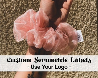 Scrunchie labels custom fold fabric labels, sew in label, custom labels, personalized labels, quilt label, crochet labels, product labels