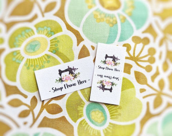 Custom Cotton Fabric Labels: Antique Sewing Machine Design, Personalized Sew-On Tags