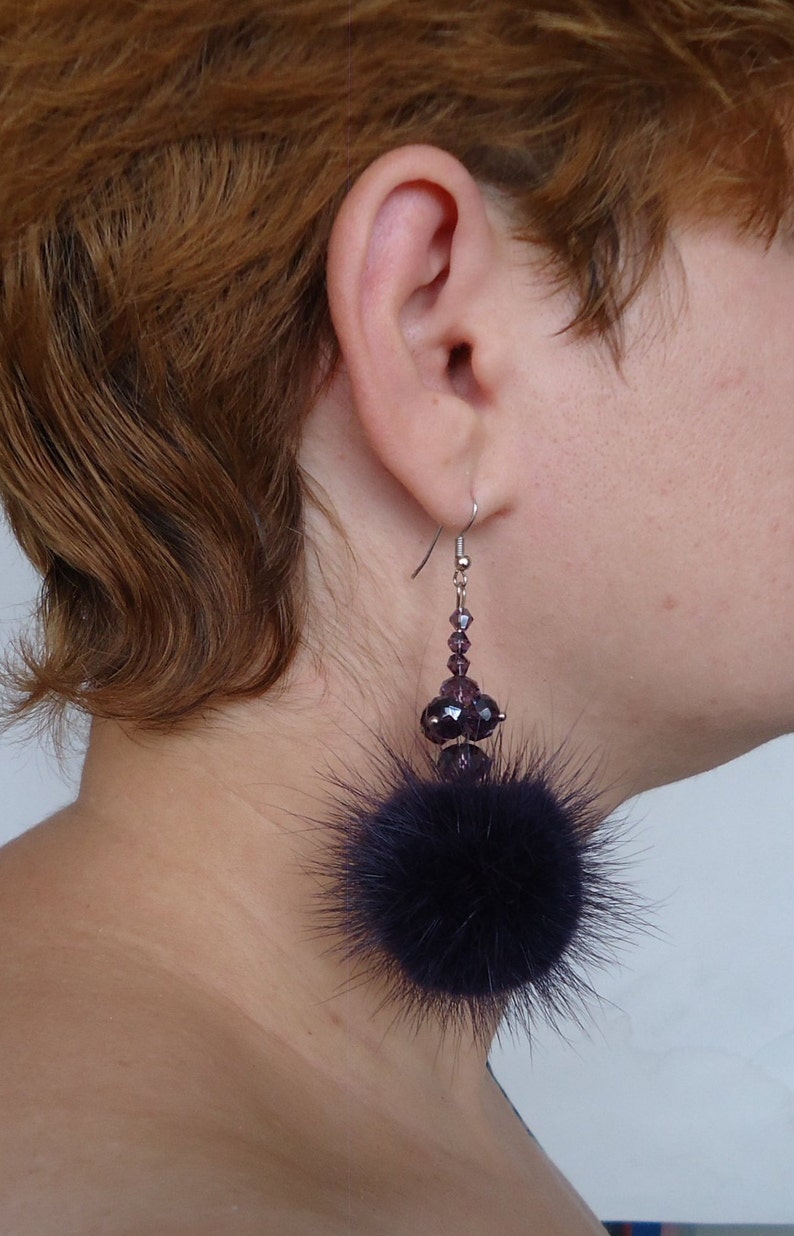 Fur ball earringsPom pom earrings Earrings mink Purple Etsy