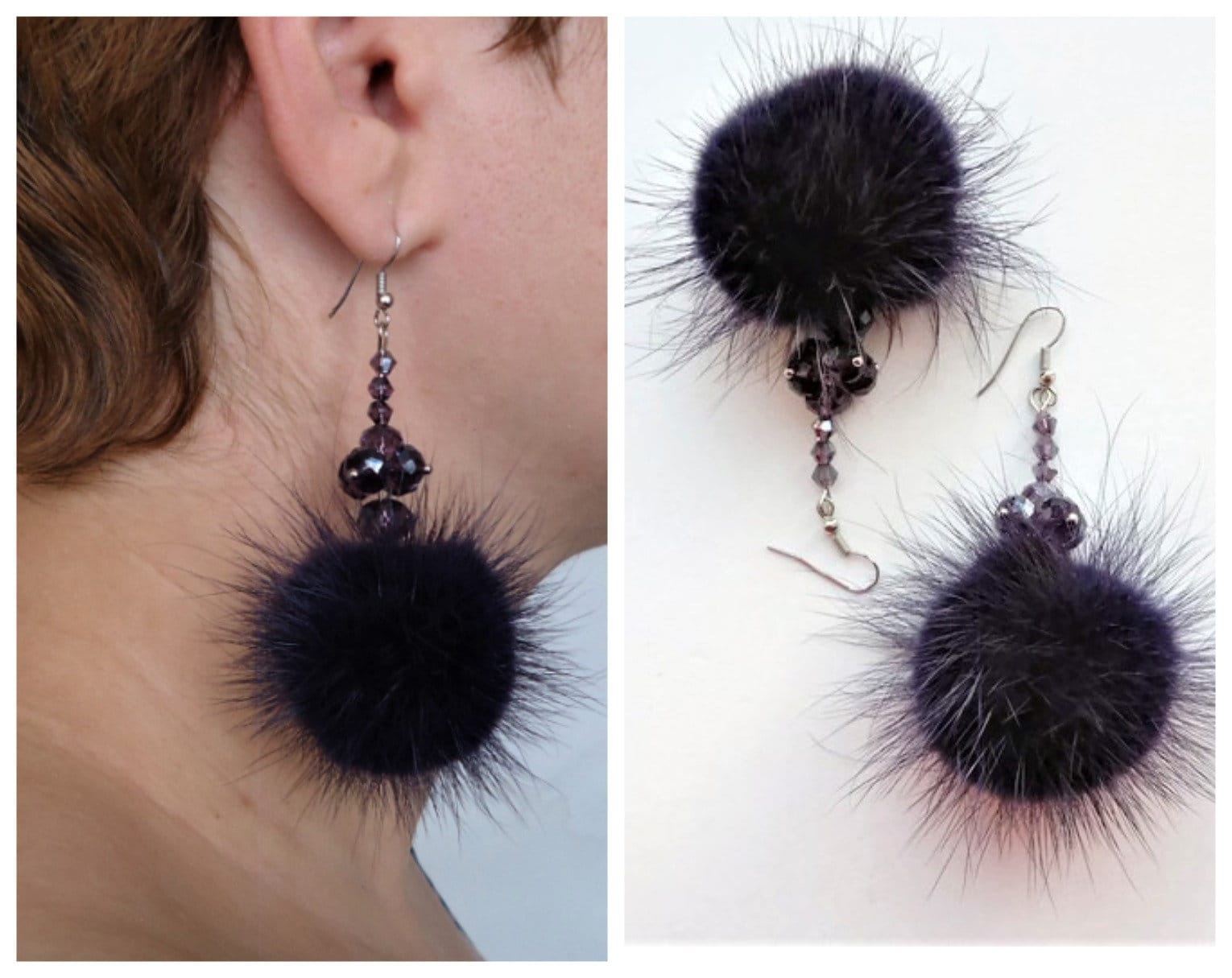 Fur ball earringsPom pom earrings Earrings mink Purple Etsy
