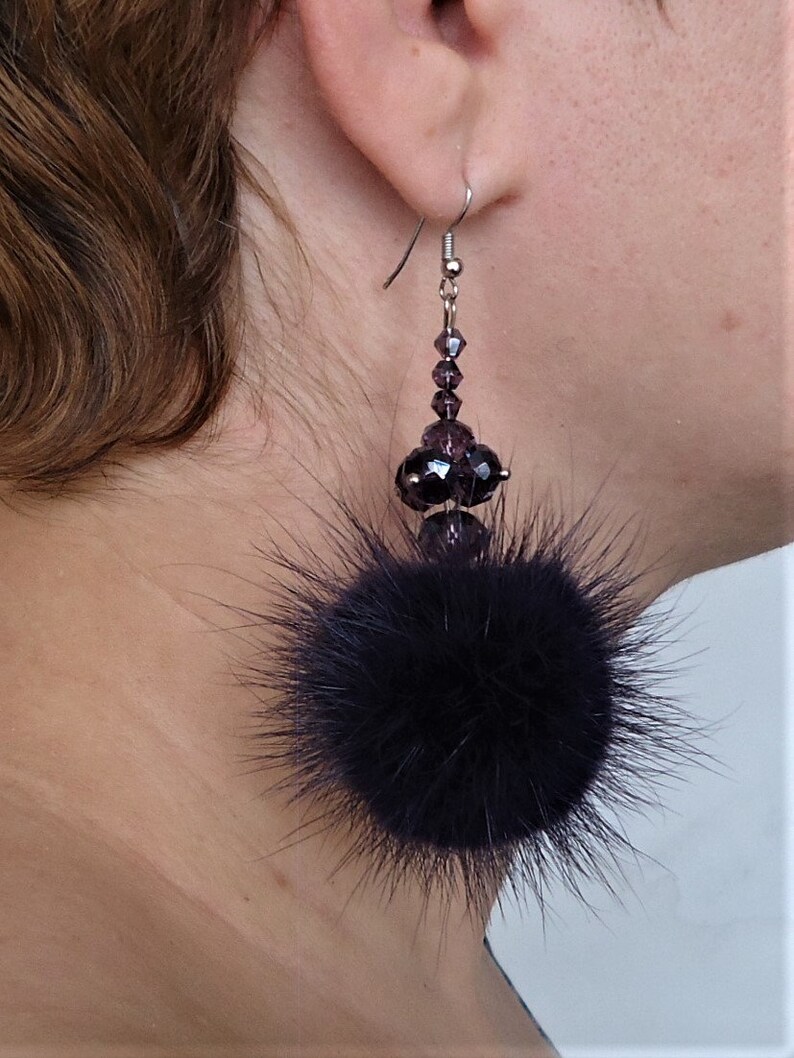 Fur ball earringsPom pom earrings Earrings mink Purple Etsy