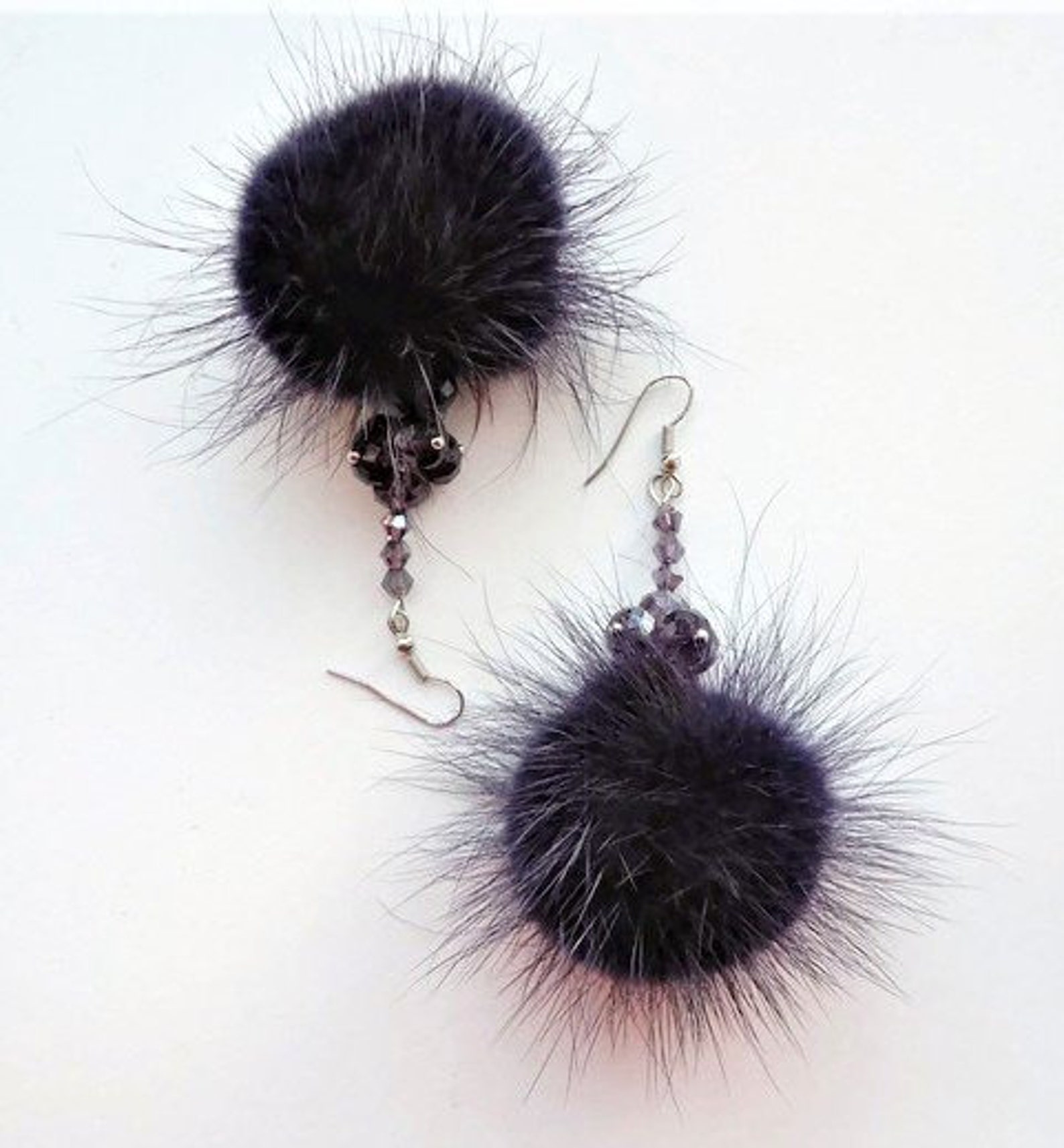 Fur ball earringsPom pom earrings Earrings mink Purple Etsy