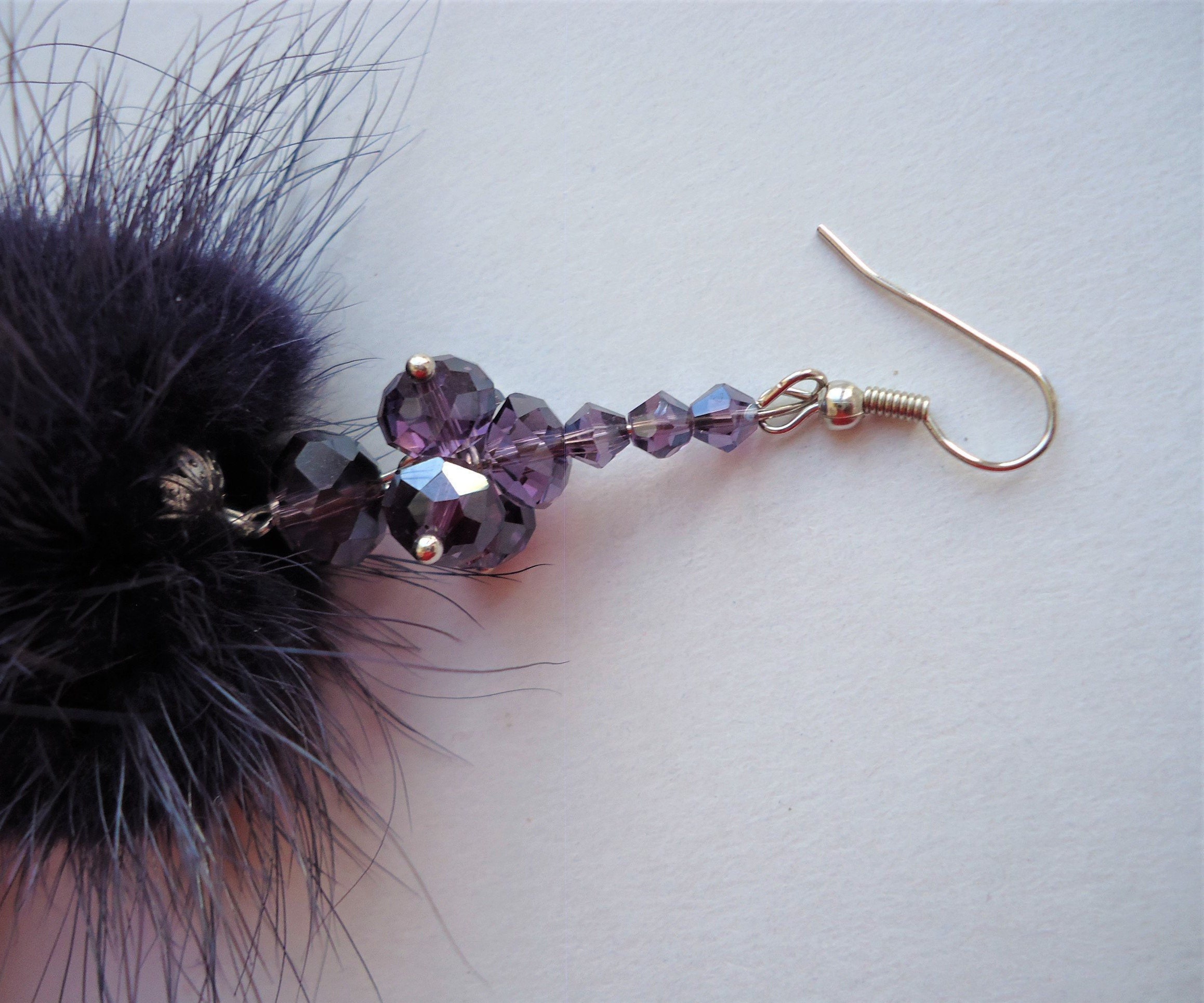 Fur ball earringsPom pom earrings Earrings mink Purple Etsy
