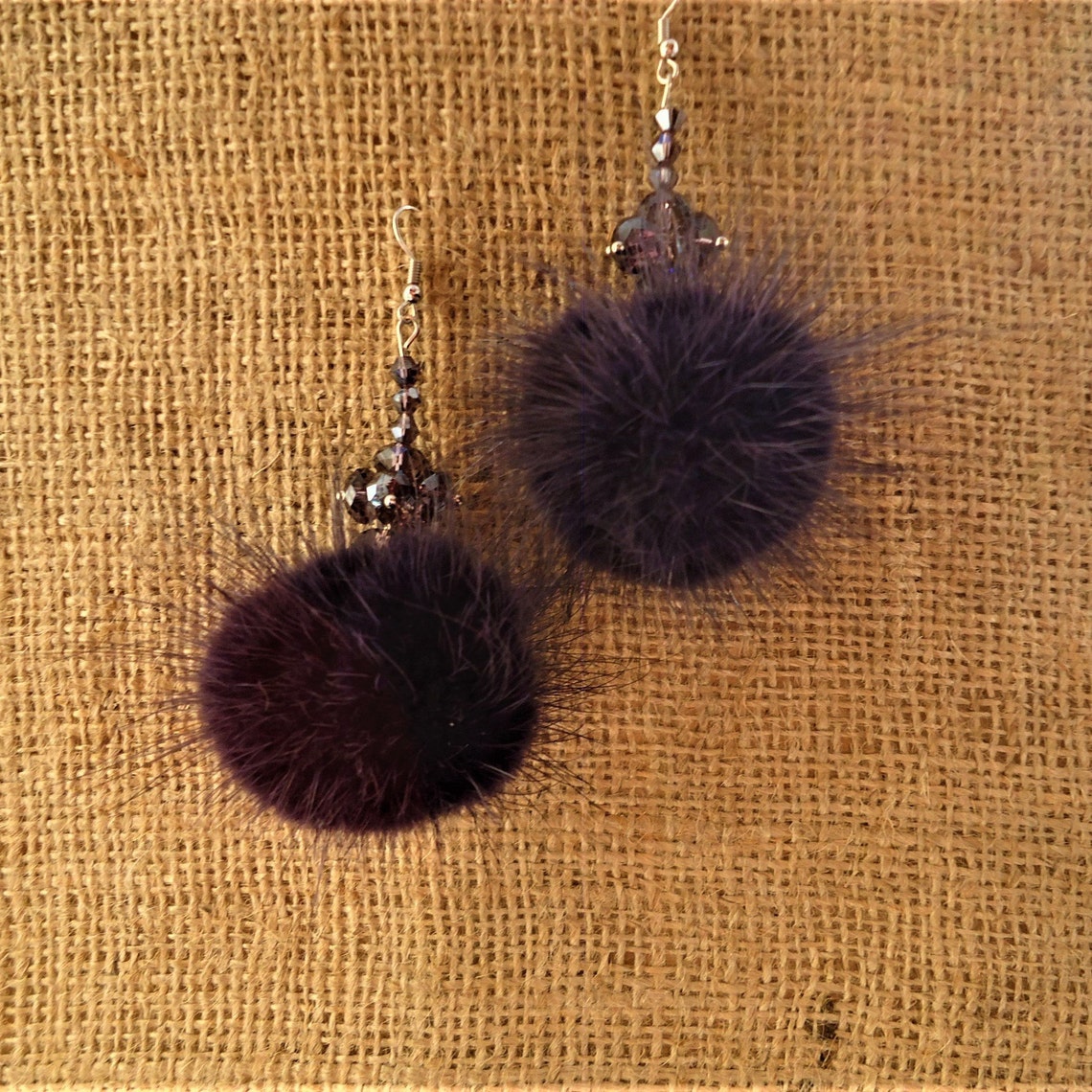 Fur ball earringsPom pom earrings Earrings mink Purple Etsy