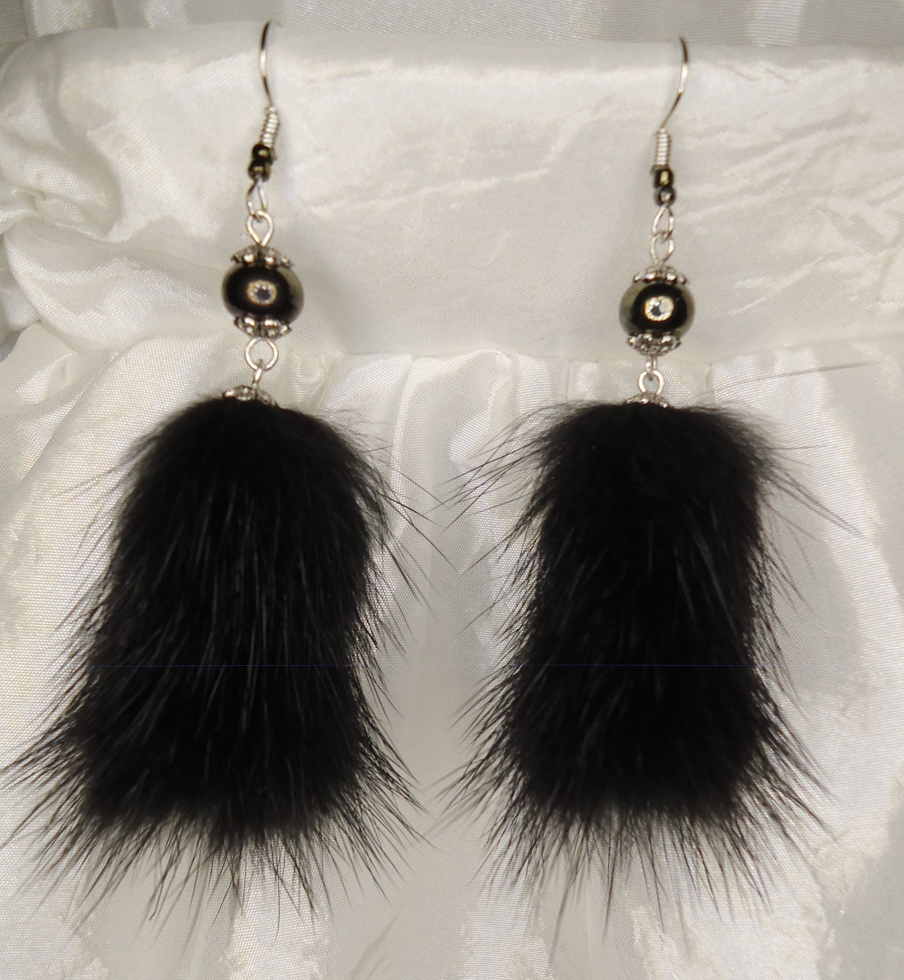 Fur earrings Blak earrings Mink black earrings wich Etsy