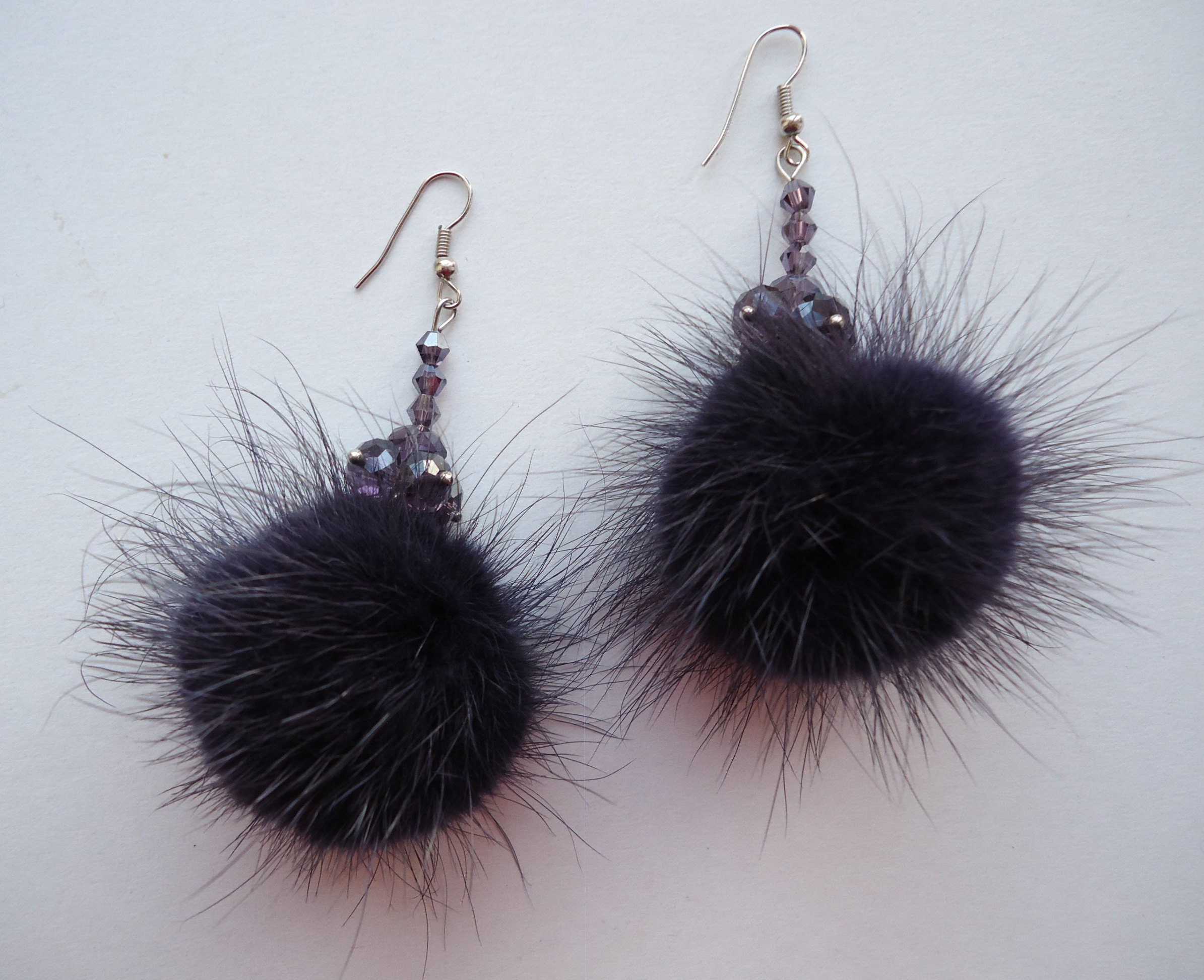 Fur ball earringsPom pom earrings Earrings mink Purple Etsy