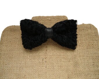 Black bow tie - Сreative fur bow tie - Unusual bow tie - Karakul bow tie - Wedding bow tie - Gift Grandfather - Lange black bow tie