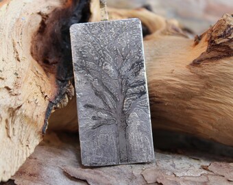 Mighty Oak Tree on Sterling Silver Etched Pendant (123117-004)