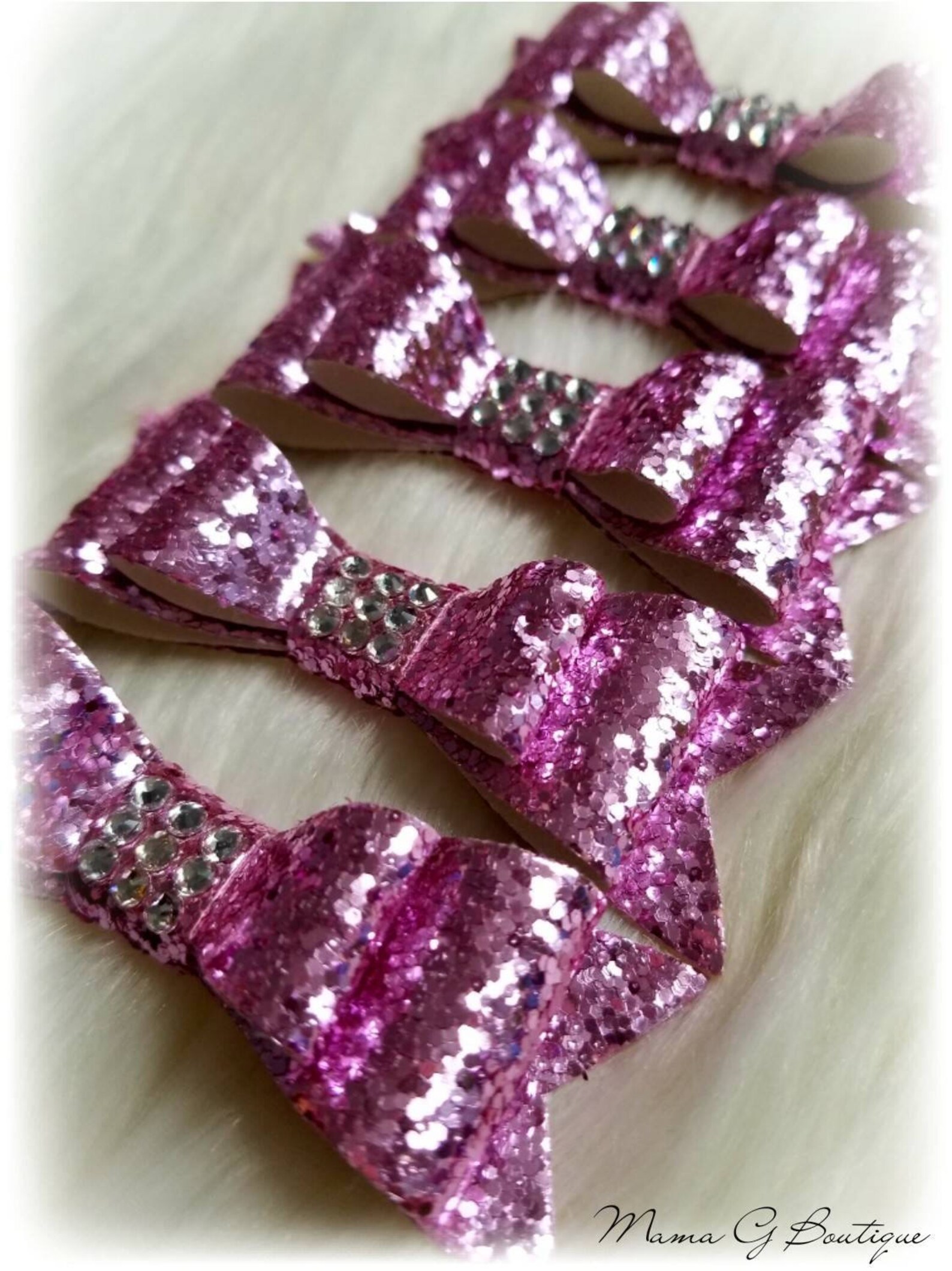 Pink Glitter Bow With Crystals Etsy