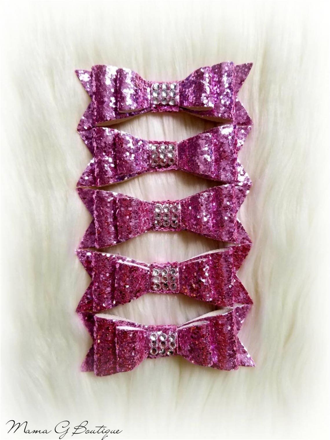 Pink Glitter Bow With Crystals Etsy