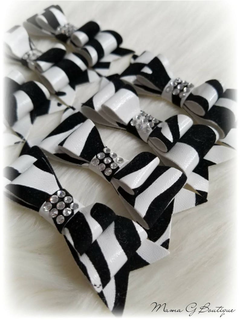 Black and White Zebra Print Bow With Crystals Etsy