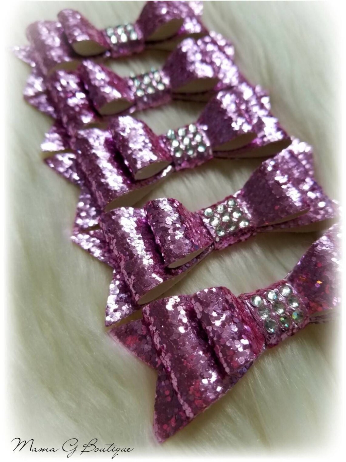 Pink Glitter Bow With Crystals Etsy