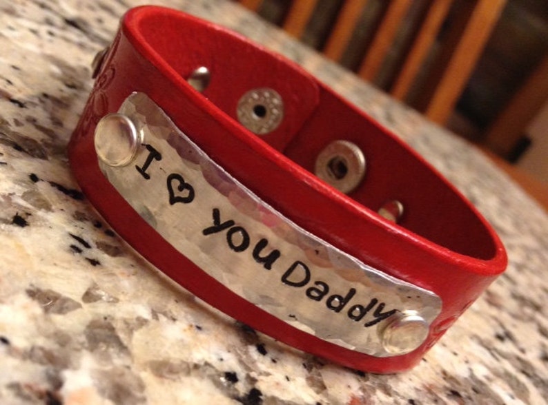 Personalized Stamped Metal Leather Bracelet Custom Cuff Etsy