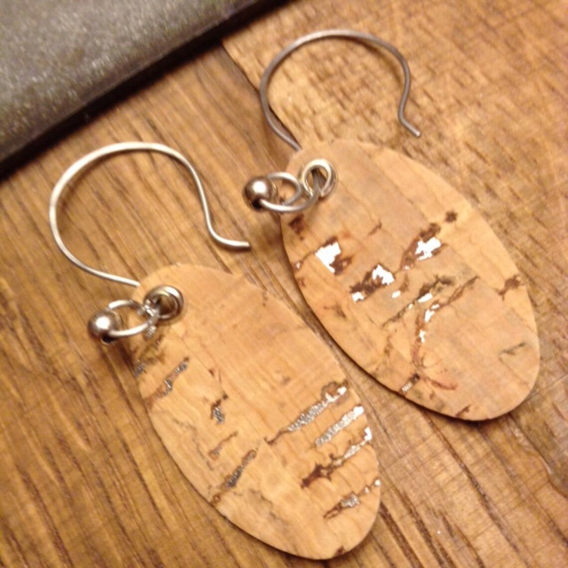 Cork Earrings Cork with Silver Earrings Handmade Ear Etsy
