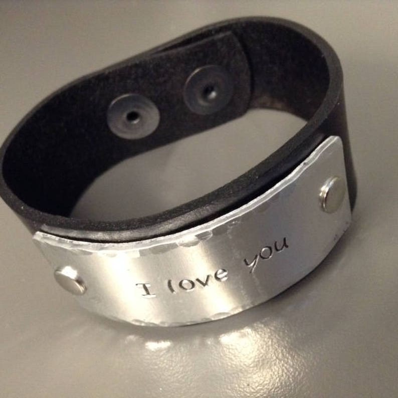 Personalized Stamped Metal Leather Bracelet Custom Cuff Etsy