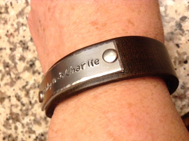 Personalized Stamped Metal Leather Bracelet Custom Cuff Etsy