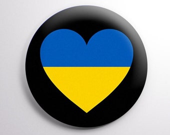 Ukraine Heart - Ukrainian Flag Button - Flag of Ukraine Pin available in: 1.25" (32mm) & 2.25" (58mm) Sizes!