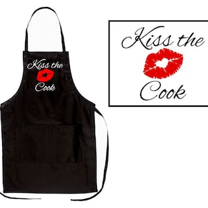 Kiss the Cook - Two Pocket Apron. Cooking Enthusiast Apron Available in Two Colors: Black and Natural (Cream). FREE USA Shipping!