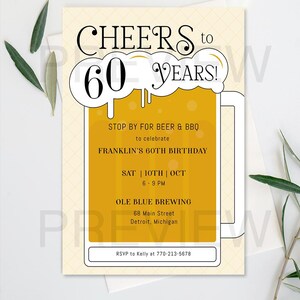 Beer Stein Birthday or Anniversary Invitation | Golden Beer Mug Design | Digital Edit and Download | Easy to Use | Cheers | Celebrate
