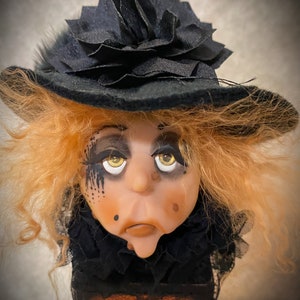 Halloween Witch, Witch Decoration, Witch Head on Block, Halloween Ornament, Cute Witch, Witch on Candlestick