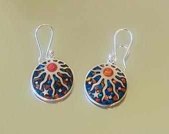 Kolczyki Sunburst w kolorze pomarańczowym i niebieskim