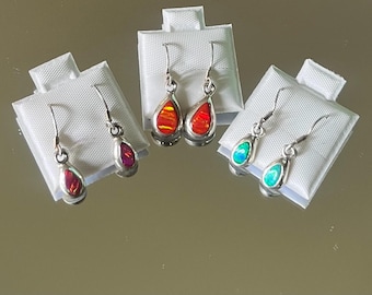 Bundle Of 3 Small Pairs Of Lab Opal Earrings