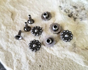 NEW Antique Silver Rivets Flower Rivets Silver Concho Decorative Metal Rivet Metal Spots 5 sets [ 9mm ] Approximately 1/3"