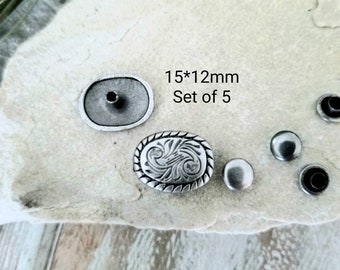 SALE Decorative Silver Rivets Antique Silver Conchos Metal Dots Metal Spots 5 sets [ 15*12mm]