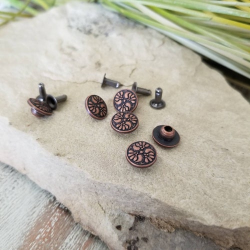 Antique Copper Rivets Floral Rivets Leather Supplies 10 Sets Etsy