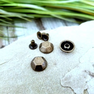 SALE Antique Brass Rivets Hexagon Rivets Antique Brass Conchos Metal Dots Metal Spots 10 sets [ 10mm ]