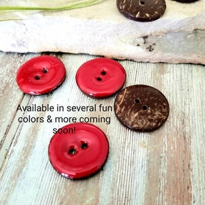 Red Buttons 1" [Set of 4] Red Enamel Buttons Reversible Coconut Shell Button Pink, Blue, Orange, Black and White