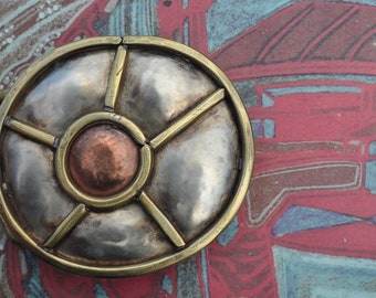 Belt Buckle in brass, copper and german silver, The Sun, Handmade - Unique piece, Ready to ship