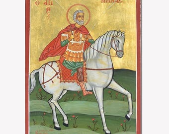 Agios Minas (St. Minas) Greek Orthodox handpainted Icon on Wood